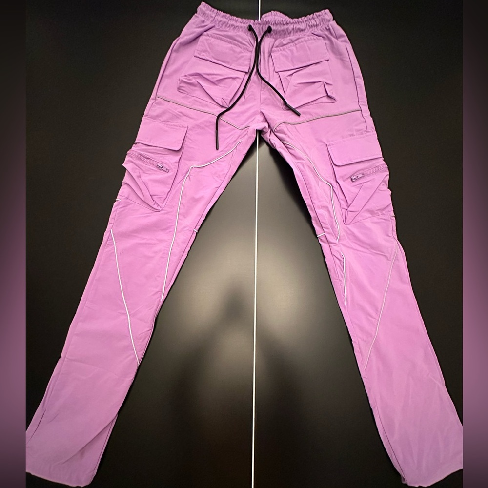American Stitch Reflective 3M Jogger Utility Cargo Pants Purple Size Small